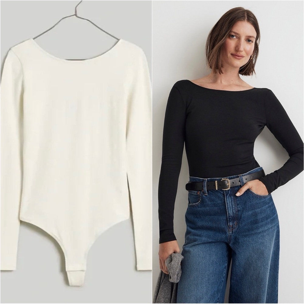 Madewell Bodysuit Ballet Thong Open Back Long Sleeve S NWT New
